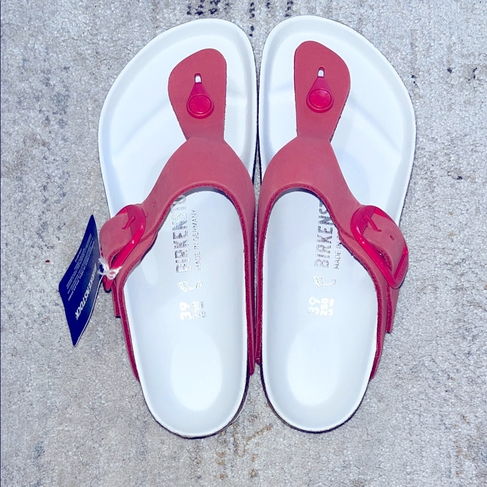 Birkenstock PinkThong Sandals with White Footbed - Picture 2 of 9